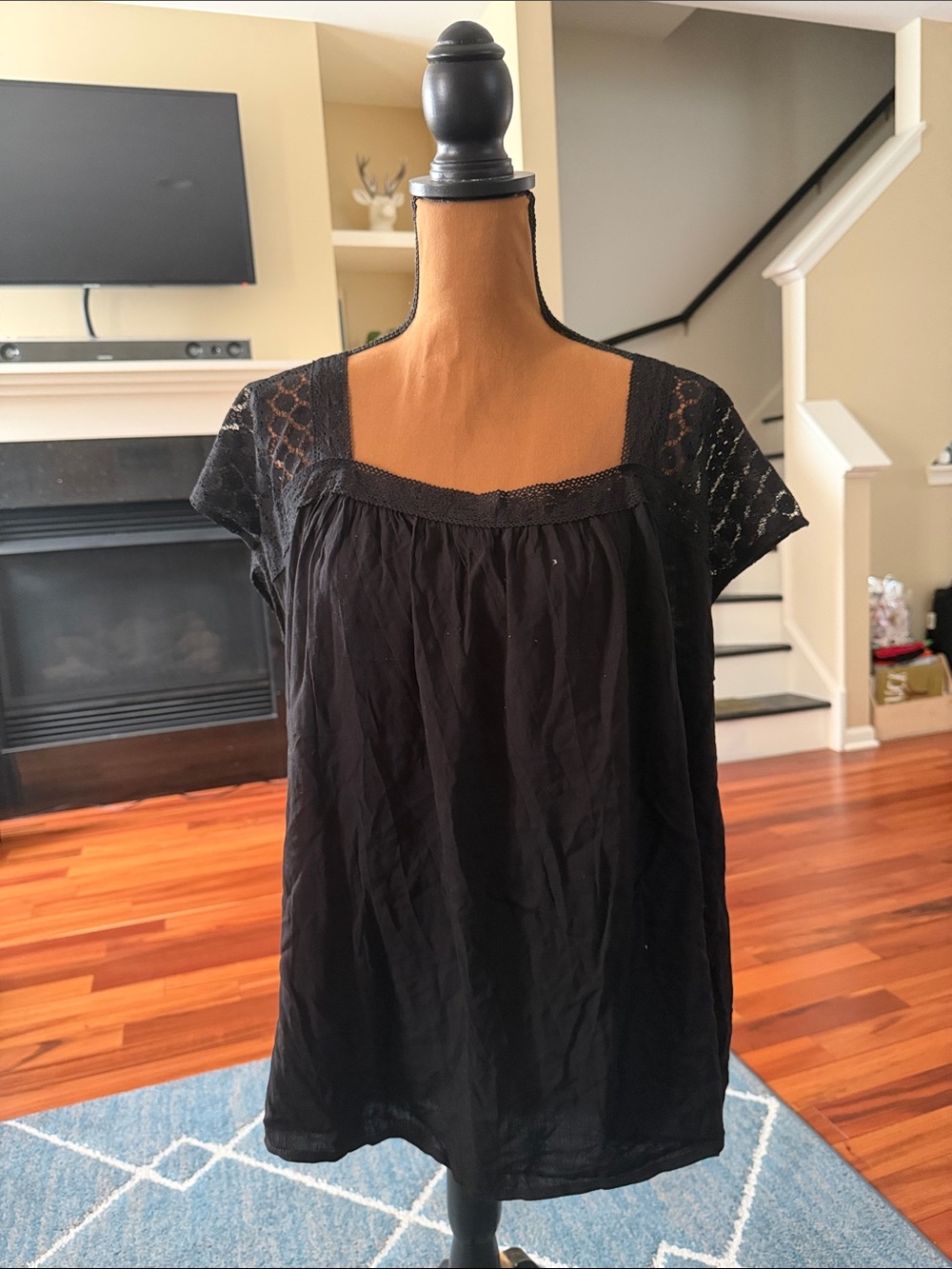 torrid Black Lace-Shoulder Square Neck Blouse
